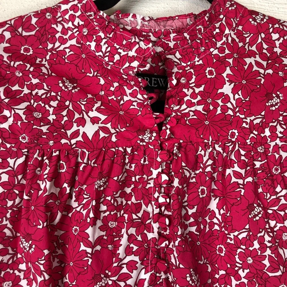 J.Crew Womens Button-Front Ruffle Neck Popover Blouse Size XS Pink